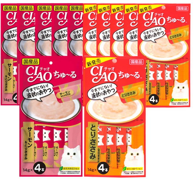 이나바 챠오 츄르 고양이 짜먹는 간식 4p, 12개, 56g, 닭가슴살(6개입)+연어&닭가슴살(6개입)