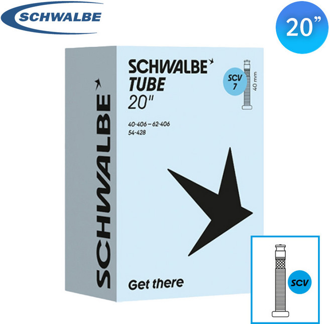 슈발베 클릭밸브 20인치 SCV7 40mm 자전거 튜브, 1개