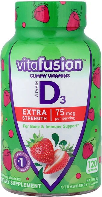 VitaFusion 구미젤리 비타민 비타민D3 천연 딸기 맛 75mcg 120개(구미젤리 1개당 37.5mcg) VitaFusion (비타퓨전), 1개, 120정 - 쿠팡