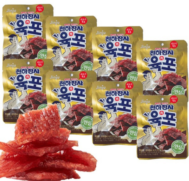 다만세푸드] 진주햄 천하장사 쇠고기 육포 15g 간식 안주, 8개