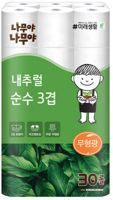 미래생활 룰루 3겹데코(22m) 30롤 휴지 화장지 두루마리휴지 나무야 나무야 내추럴 3겹 30롤(22m), 22m, 30개
