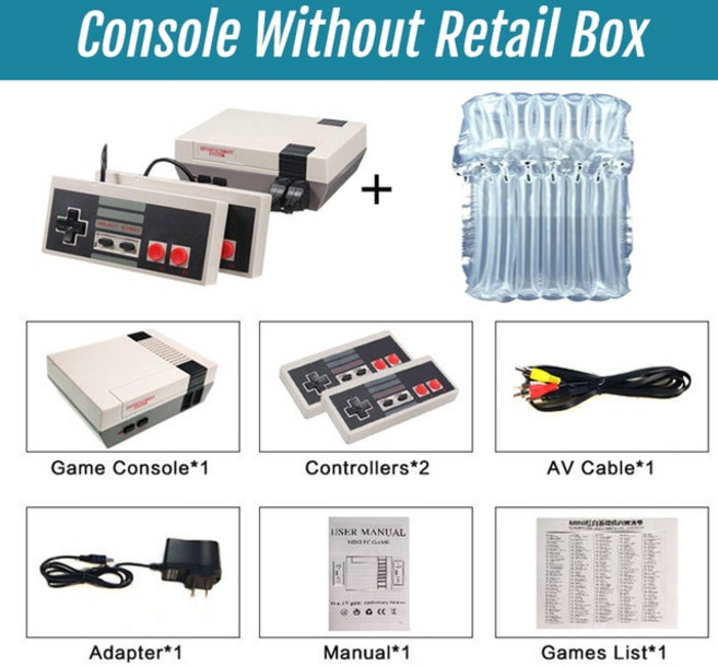 비디오 게임기 레트로 클래식 미니 게임 시스템 620 내장 8 비트 FC Nes TV 콘솔 성인 및 용, 1개, 6.Console without Box - 미국