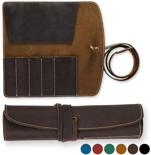 아뜰라임 심플 만년필 소가죽 필통, 클래식 커피, 1개