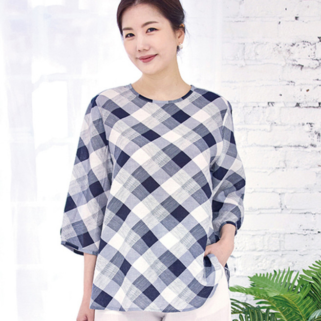 물론 여성용 인견 7부소매 패턴 블라우스