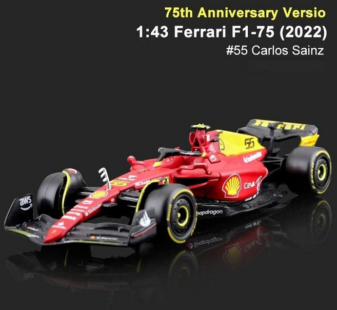 브루고 페라리 팀 카를로스 생츠 찰스 르클레르 주년 기념 모델 모형 자동차 컬렉션 생일 선물, 1개, 2. No.55 Regular