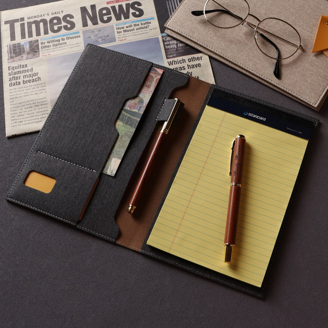 [각인가능]오브리즈 아테네가죽 메모패드+속지SET 리갈패드 커버, 각인신청함(전면우측하단), 1개, 턱시도 블랙