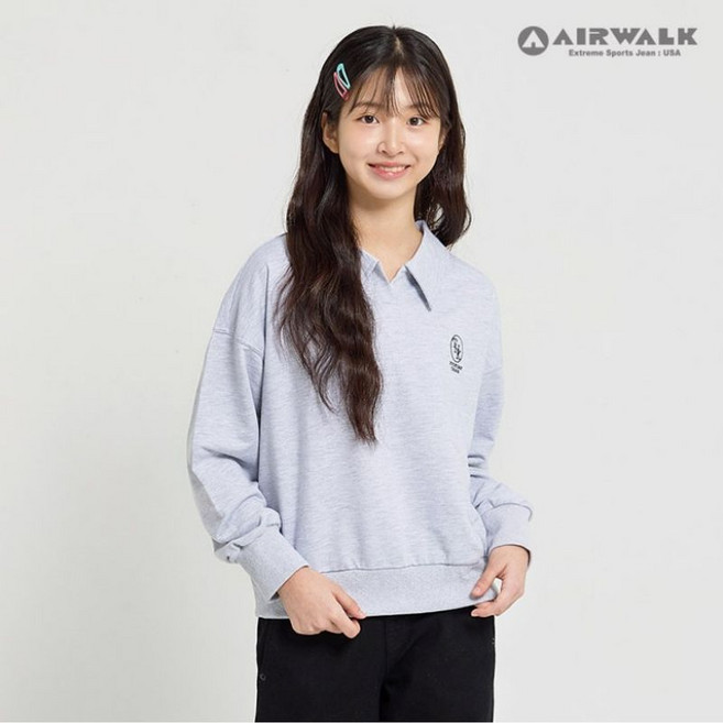 에어워크 주니어 코튼 카라 크롭 맨투맨