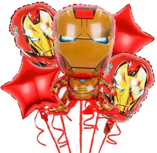 5pcs 어린이 생일 파티 글로브 장식 어벤저 스 테마 아이언 맨 캡틴 아메리카 스파이더 맨 헐크 풍선 세트, 01 as picture, 02 style-2
