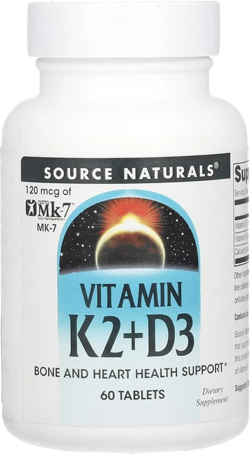 Source Naturals 비타민K2 + D3 60정, Source Naturals 비타민K2  D3 60정, 1개 - 쿠팡