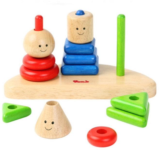 브알라 원목 삼형제 탑쌓기 링끼우기 교구 + 도형 블록 12p, 1개