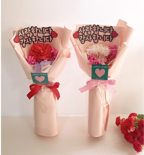 2시당일>주니캔들 졸업식 선생님 선물용 카네이션 한송이 토퍼 꽃다발, 1개, 레드