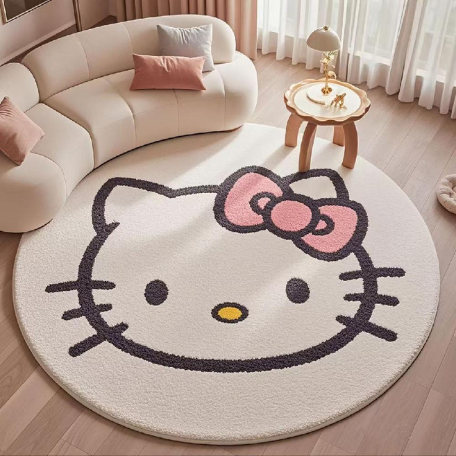티류으스 키티 캐릭터 원형 인조 기모 카페트 침실 서재 침대 옆 독서 공간 러그 발매트 lyj