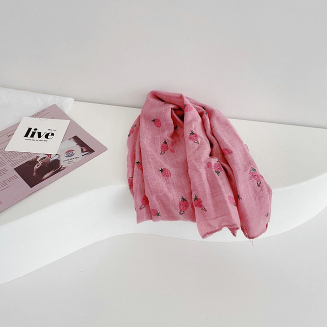 미즈코스 딸기 롱 스카프 면 캐주얼 코튼 키즈 어린이 사계절 머플러