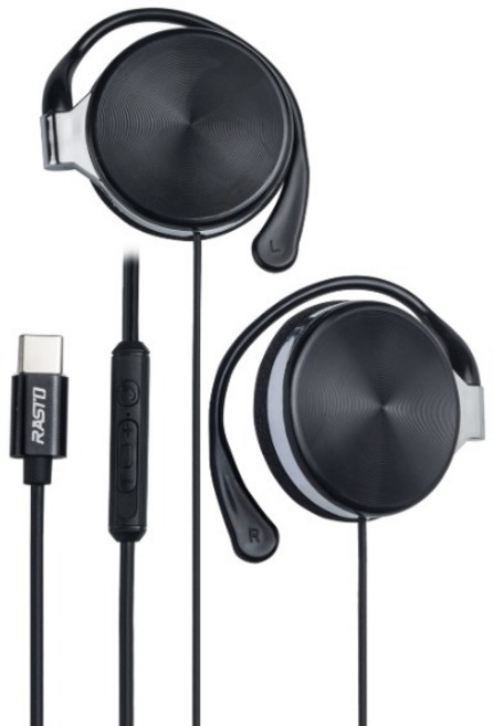RASTO RS42 鋁合金Type-C耳掛式耳機 舒適耳掛設計 Type-C快速連接 經典時尚外觀, 黑色