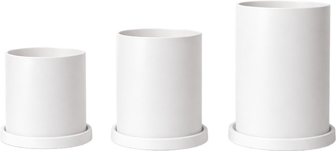 모던레시피 가벼운 원통형 플라스틱 화분 받침 세트 인테리어 화분, 1개, 화이트