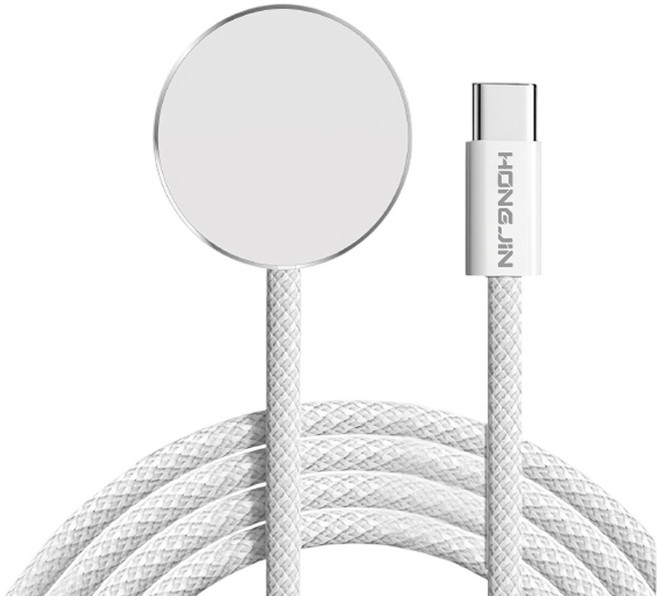 HONG JIN 宏晉 手錶充電器 Type-C磁吸無線充電器 編織線 適用Apple Watch 蘋果手錶 支援Qi充電盤, 1個, 1M