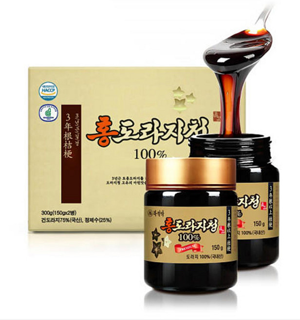 [선물세트] 4증4포 국내산 3년근 홍도라지청, 150g, 2개