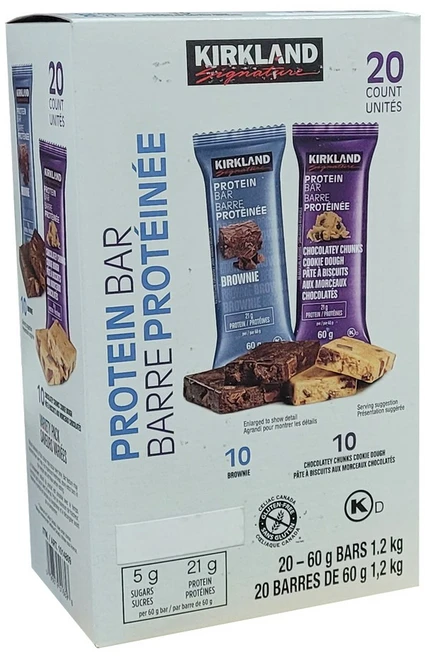 커클랜드시그니춰 프로틴 바 60g 초콜릿 브라우니 + 칩 쿠키 도우 프로틴바, 1.2kg, 1개 - 쿠팡