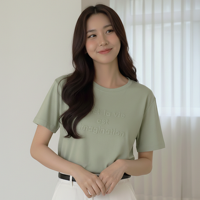 데일로엔 여성 데일리 여름 루즈 오버핏 레터링 엠보 반팔 티셔츠