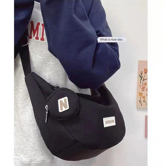 斜挎包 秋冬休閒帆布餃子包 日系百搭大容量單肩包