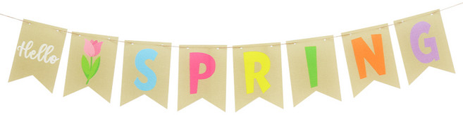 파티짱 헬로 스프링 봄 가랜드 꽃 파티 소품 장식, 봄 플래그 천 가랜드, 1개