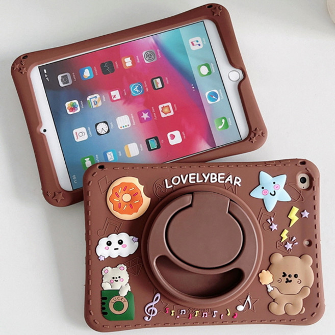 아이패드4 3 2세대 9.7인치 러블리 베어 스트랩 거치대 실리콘 태블릿 케이스, stc118 러블리 베어