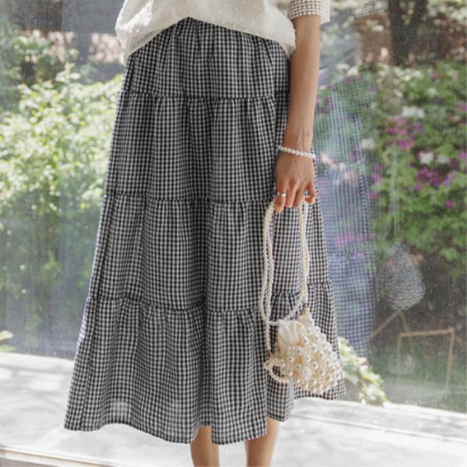 [마이더스비] 키포 체크 캉캉 스커트 [밴딩]