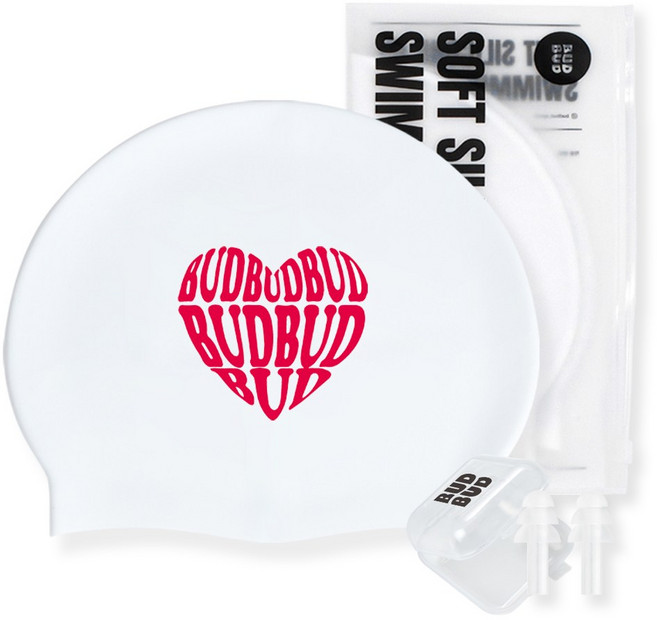 [3종세트] 버드버드 실리콘 수모 키치 하트 수영모자, 1개, 화이트