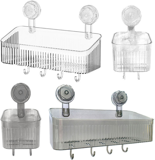 깔끔더하기 흡착식 바구니 거치대 다용도 수납 바스켓, S사이즈, 반투명, 1개