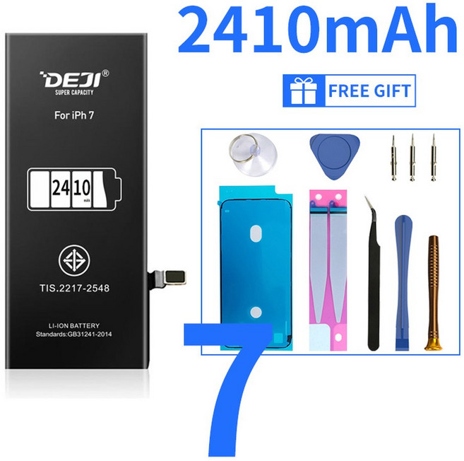 DEJI 5se 배터리 x 6s 7 6 8Plus XS/11/12 충전식 도구 포함 실제 고용량 교체 0 사이클 IPhone, 2410mAh for iphone 7
