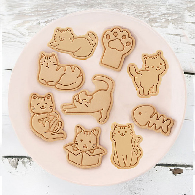 캐롯캐롯 고양이 쿠키틀 클레이몰드 베이킹도구 16종 세트 (밀대 증정), 1개, 핑크