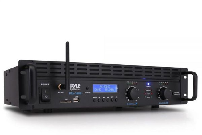 Pyle 블루투스가 있는 2채널 랙 마운트 파워 앰프 - TRS XLR 입력 스피콘 출력 MP3 플레이어가 USB-A 브릿지 모드 냉각 팬 LED 레벨 미터로 2000W