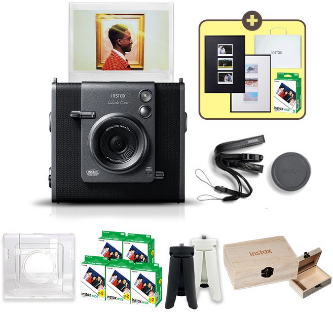 [한국후지필름] 인스탁스 와이드에보 하이브리드 카메라+투명케이스+필름100장 포함 선물세트, 1개, 와이드에보+투명케이스+필름100장