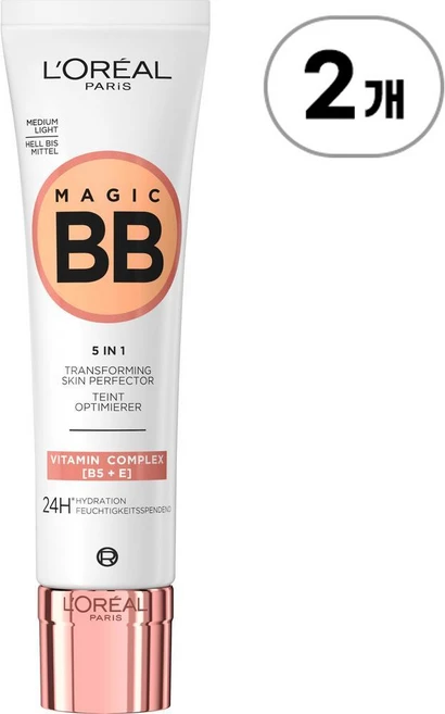 로레알 파리 BB 크림 5인1 24h 모이스처라이징 라이트 투 미디엄 SPF 11 LOREAL PARIS BB Cream 5in1 24h moisturizing light to m, 30ml, 2개 - 쿠팡