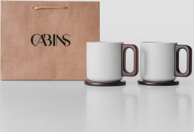 카빈스 센스있는 집들이선물 머그컵 선물세트, 1세트, 도자기컵2P+컵받침대2P+쇼핑백