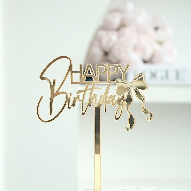 10개세트 아크릴 생일 케이크 토퍼, 1세트, 골드 리본