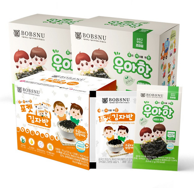 서울대밥스누 우아한 유기농 어린이맛김 조미 20봉+소금무첨가 포켓김자반 20봉, 1개, 3.5g