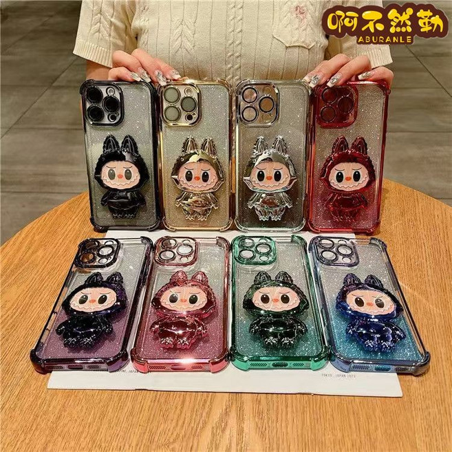 四角拉布布化妝鏡支架 閃粉手機殼