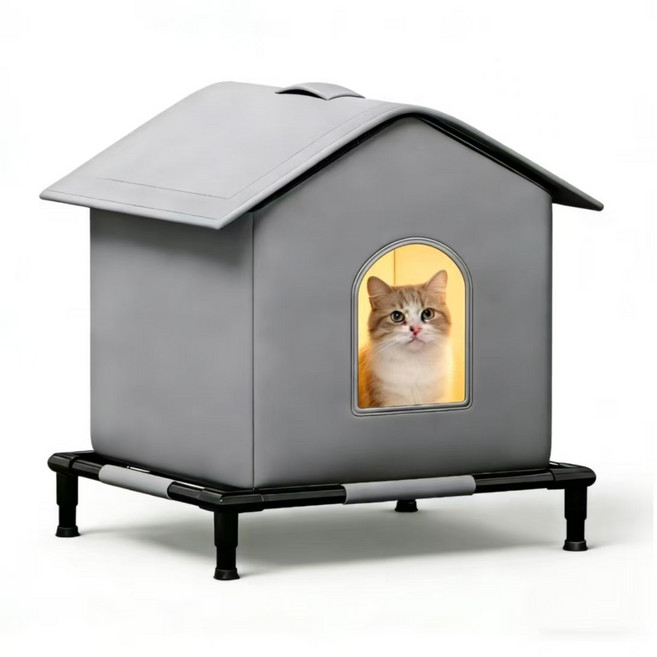 AIDU 야생 고양이 집 사랑 야외 겨울 보온 방수 방우 내한 대공간 두께 폐쇄식 텐트, 에스컬레이션 부상 브래킷 - 회색 트럼펫