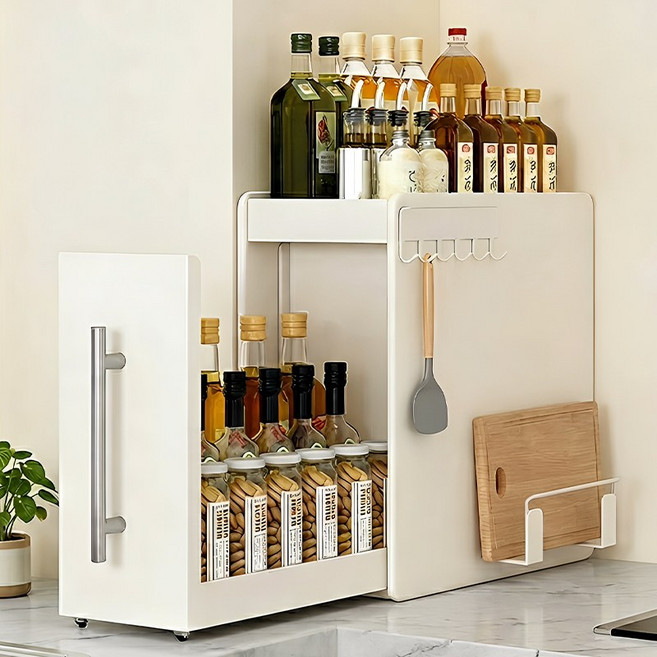 방일 주방 좁은 틈새 수납 선반 서랍형 조미료 정리함 조리도구 도마 거치대 다기, 1개