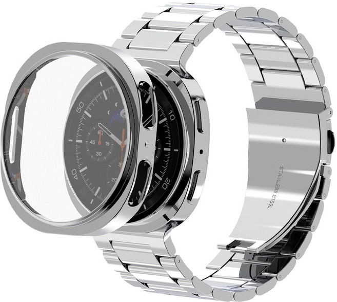 아이메이드잇 갤럭시워치 스탠다드 메탈 스트랩 + 유광 케이스 세트, 유광 실버, 1개