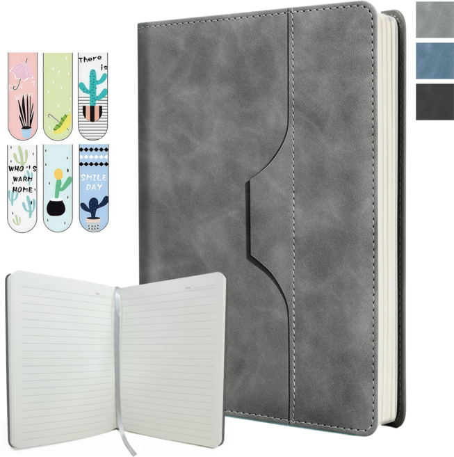 Norvee A5 가죽 데일리 노트북 240페이지 두꺼운 내지 업무용 스케줄북, 1개, 그레이