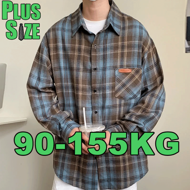 체크 긴팔 셔츠 빅사이즈 봄 가을 남 루즈핏 포켓 셔츠 빅사이즈 카디건 아우터 여름 티셔츠 7XL 8XL 9XL 10XL