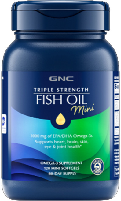 GNC 健安喜 三倍強度迷你魚油 EPA/DHA Omega-3s 1000毫克軟膠囊, 1個, 120錠