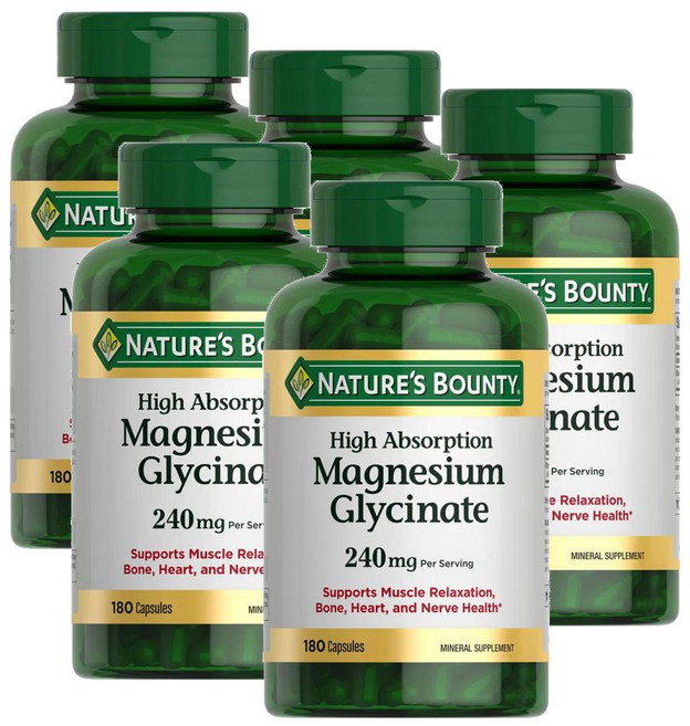 네이처스 바운티 마그네슘 글리시네이트 240mg 캡슐 Nature's Bounty Magnesium Glycinate, 5개, 180정