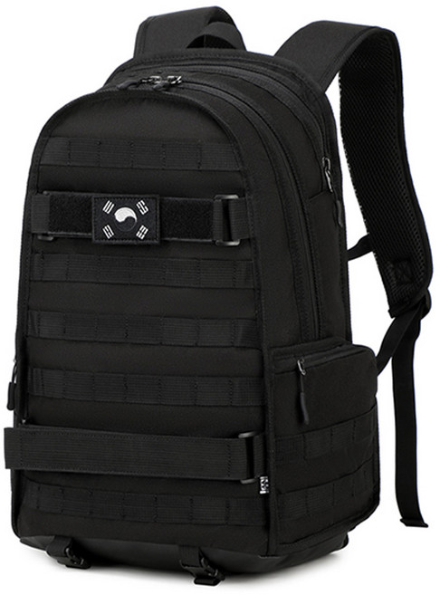 태극기 와펜 30L 밀리터리 백팩 스포츠 웨어 RPM 남자 군인 가방 여행 등산 배낭, 블랙