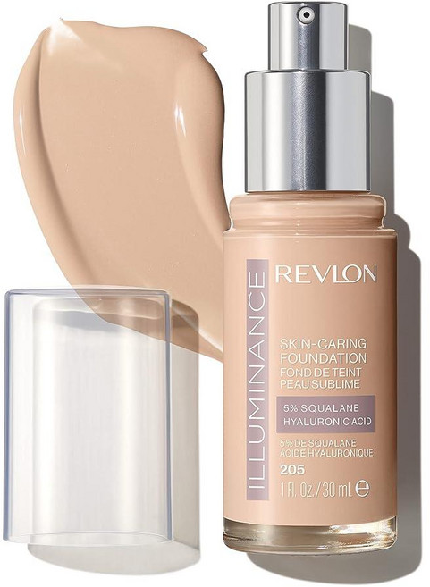 Revlon Illuminance 스킨 케어 리퀴드 파운데이션 히알루론산 수분 공급 및 영양 포뮬라 미디엄 커버리지 105 크림 아이보리 29.6ml(1온스), 천연 황토색