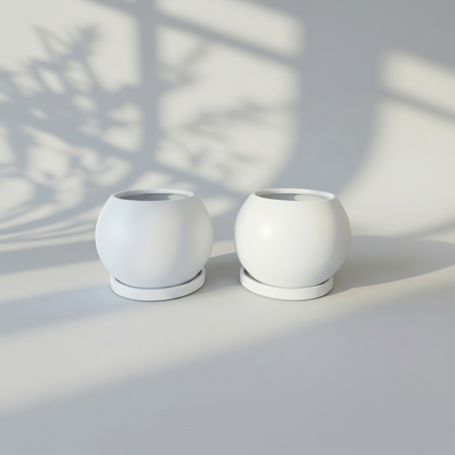 바른화분 달항아리 플라스틱 가벼운 화분 받침 세트, 2개, 화이트