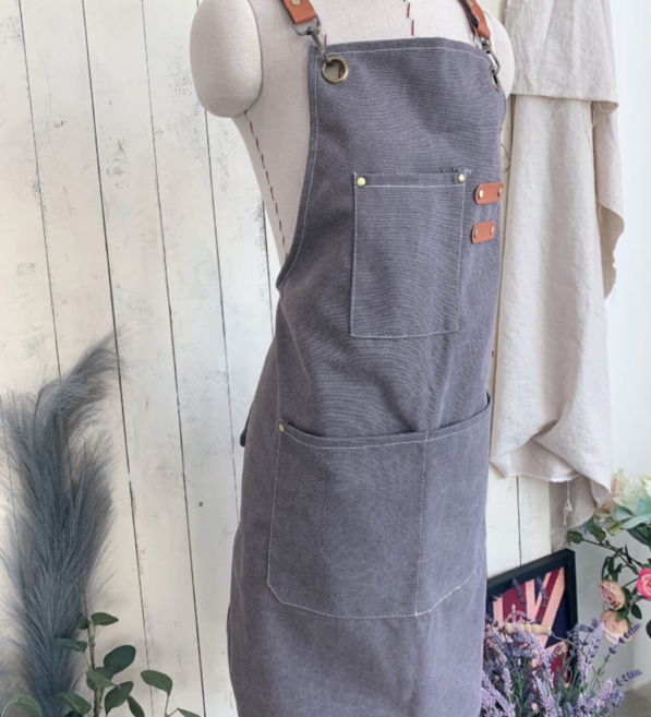 그라온 데일리 주방 카페 캔버스 방수 앞치마, 1개, 그레이