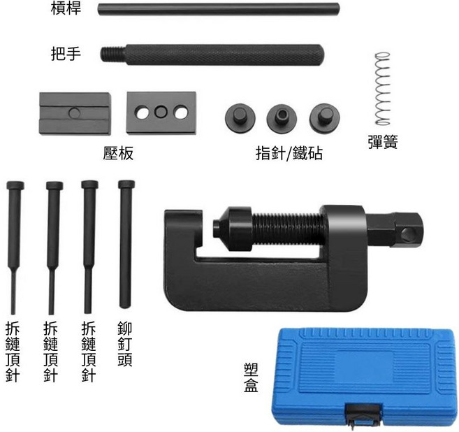 超能玩工 維修工具 鏈條 凸輪鏈條 斷路器 鉚釘 切割, 1個, 機車鏈條切割工具套裝盒